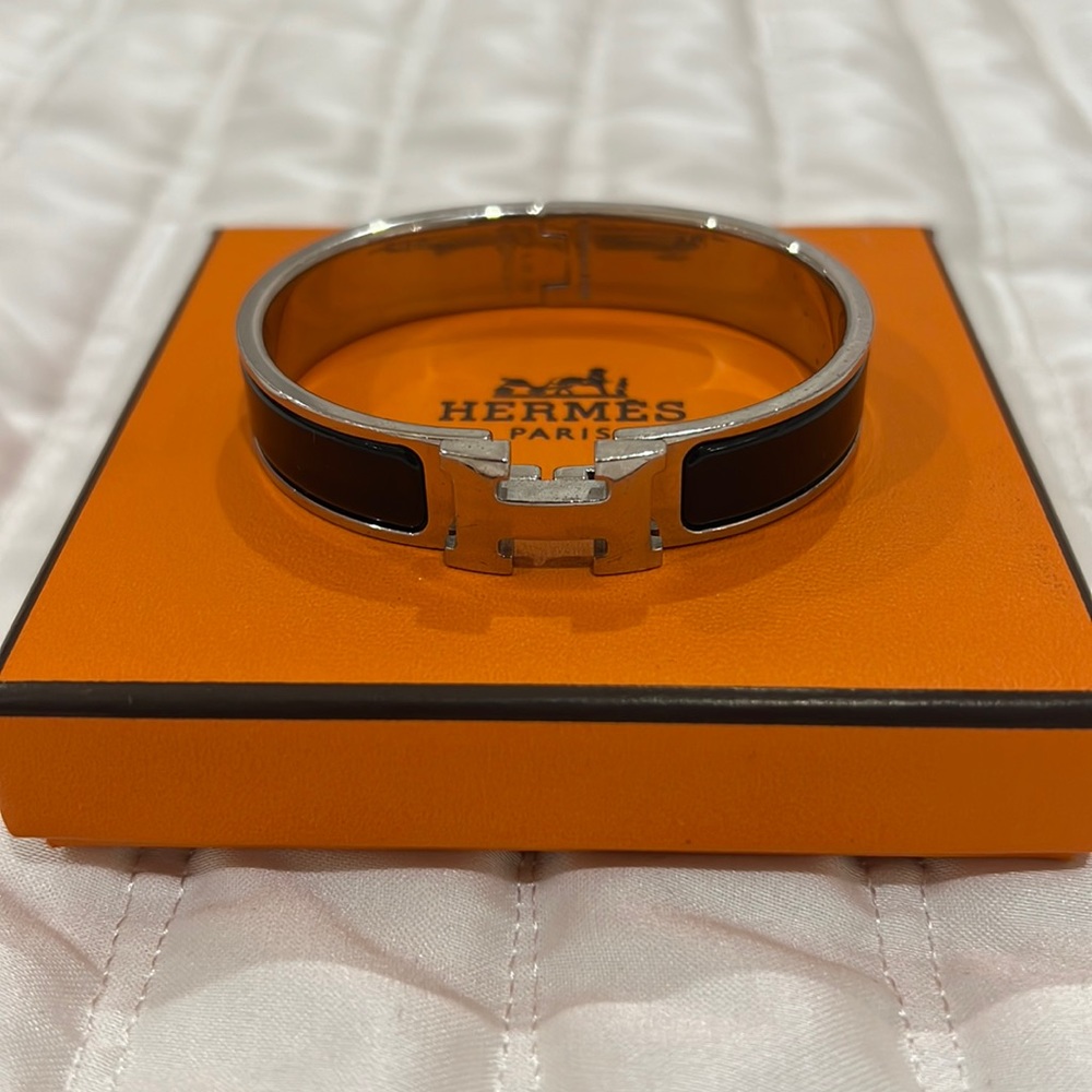 Hermes black & silver clic clac H bracelet